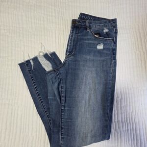 Articles Of Society Distressed Medium Blue Cropped Skinny Jeans